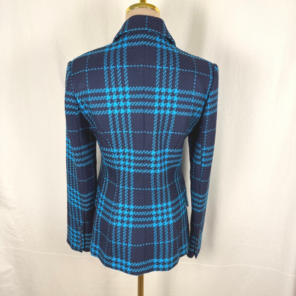 L'Agence Kenzie 100% Wool Teal Blue Plaid Tweed Double Breasted Blazer Sz 2 EUC - Picture 4 of 14
